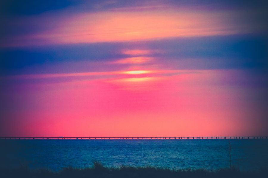 Sunset over Chesapeake Bay Bridge Virginia